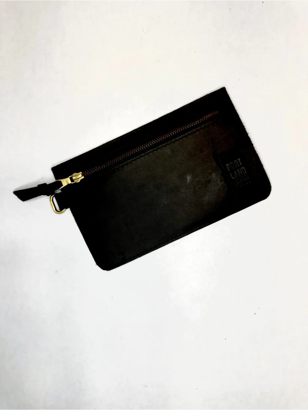 Portland Leather Goods Black Leather Zip Pouch Clutch